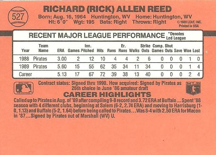 Rick Reed  baseball card collectible - Main Image 2