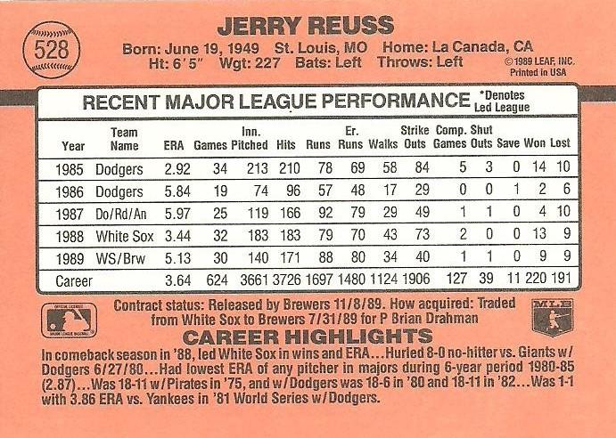 Jerry Reuss  baseball card collectible - Main Image 2