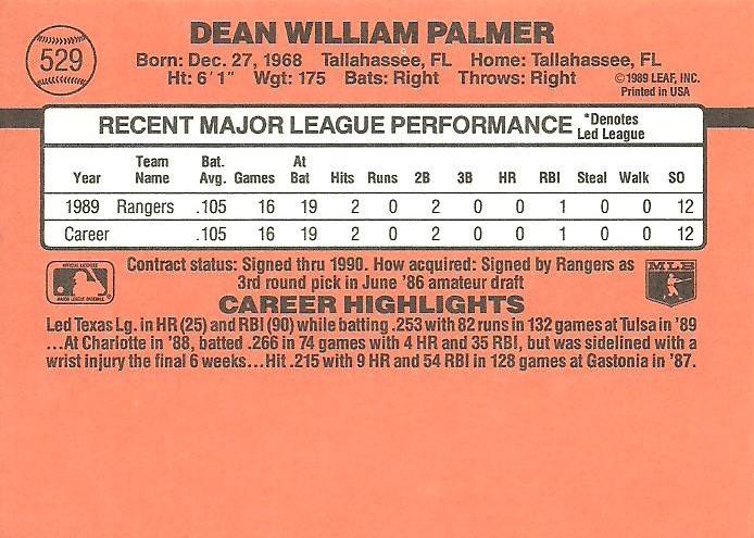 Dean Palmer  baseball card collectible - Main Image 2