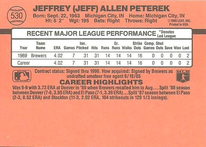 Jeff Peterek  baseball card collectible - Main Image 2