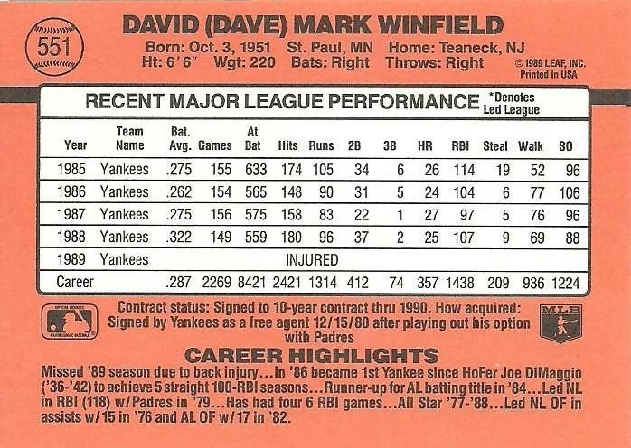 Dave Winfield  baseball card collectible - Main Image 2