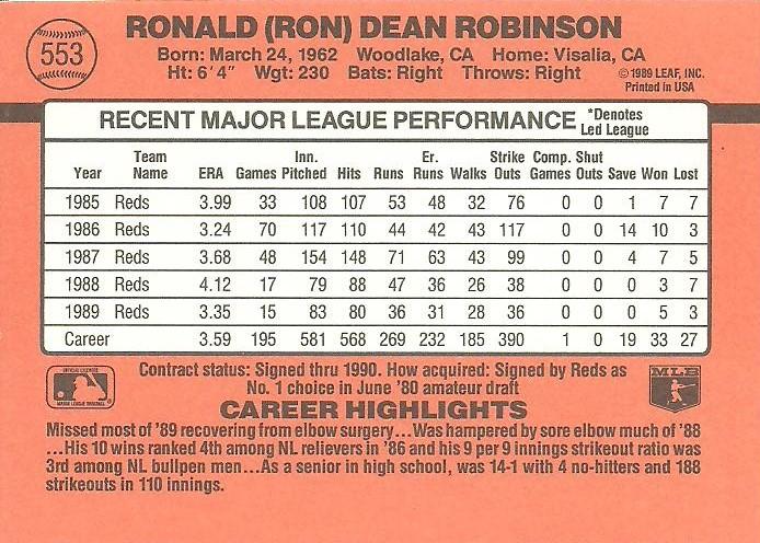 Ron Robinson  baseball card collectible - Main Image 2