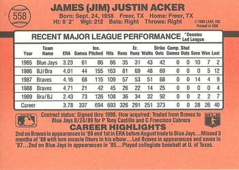 Jim Acker  baseball card collectible - Main Image 2