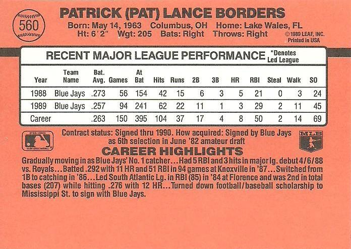 Pat Borders  baseball card collectible - Main Image 2