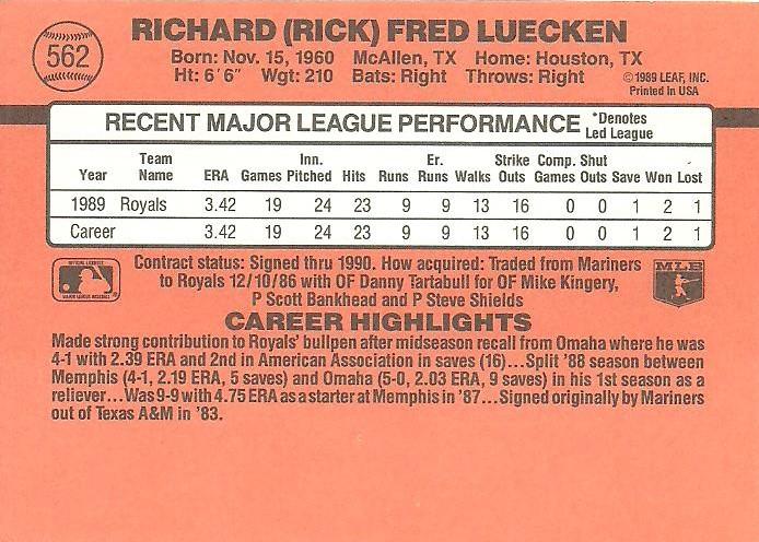 Rick Luecken  baseball card collectible - Main Image 2