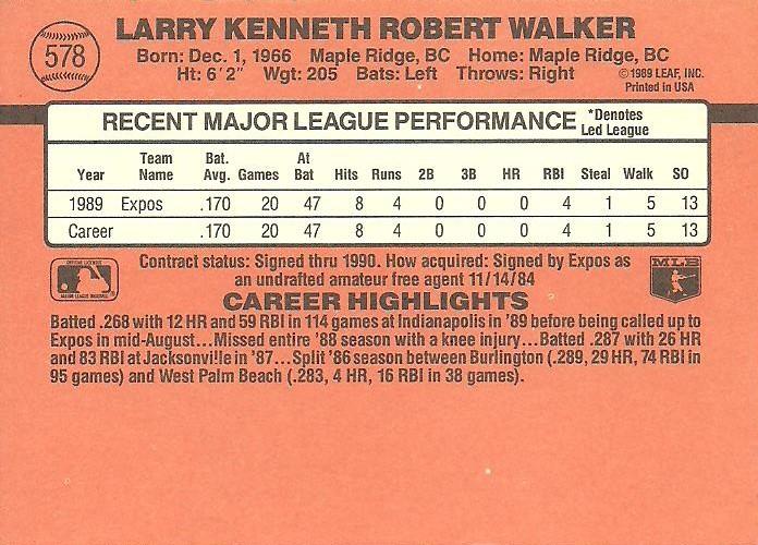 Larry Walker  baseball card collectible - Main Image 2