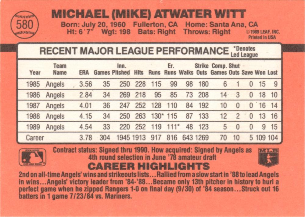 Mike Witt  baseball card collectible - Main Image 2