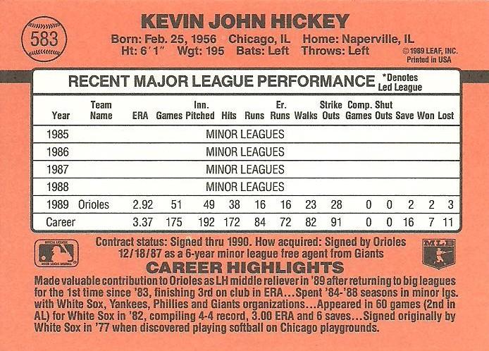 Kevin Hickey  baseball card collectible - Main Image 2