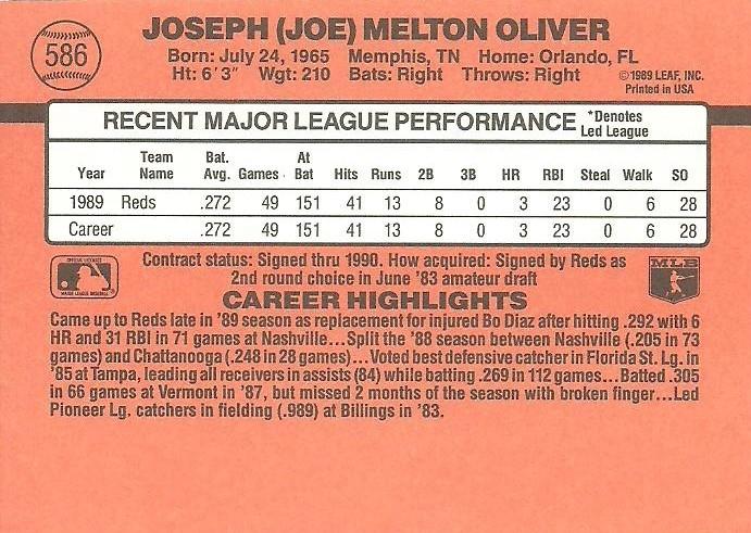 Joe Oliver  baseball card collectible - Main Image 2