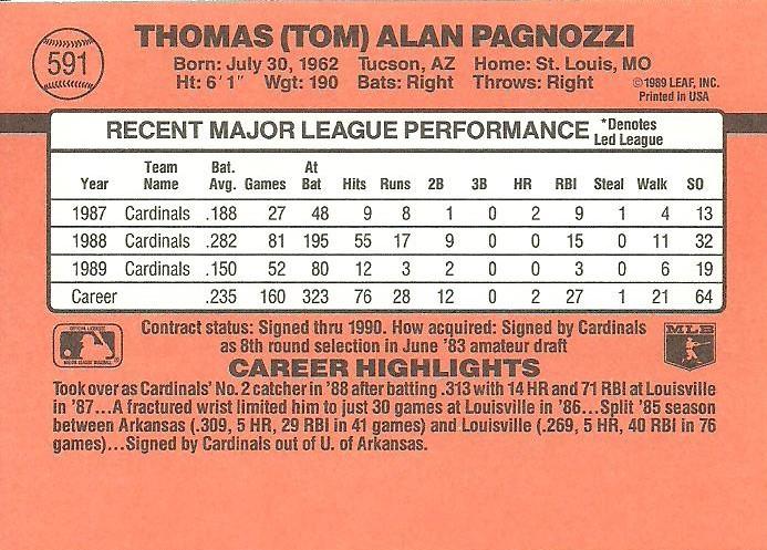 Tom Pagnozzi  baseball card collectible - Main Image 2