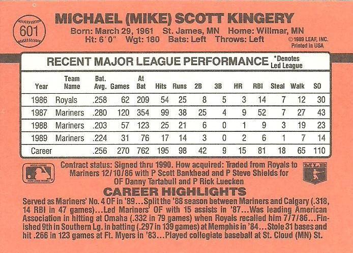 Mike Kingery  baseball card collectible - Main Image 2