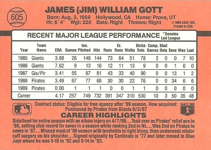 Jim Gott  baseball card collectible - Main Image 2