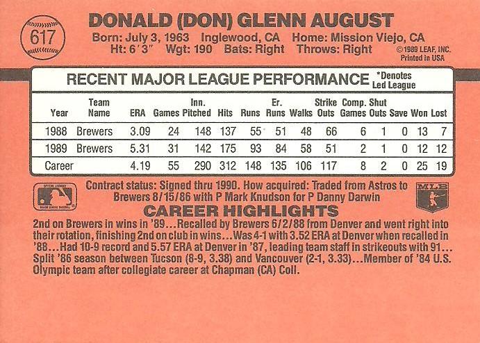 Don August  baseball card collectible - Main Image 2