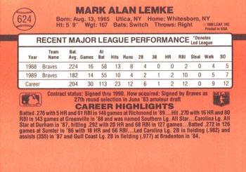 Mark Lemke  baseball card collectible - Main Image 2