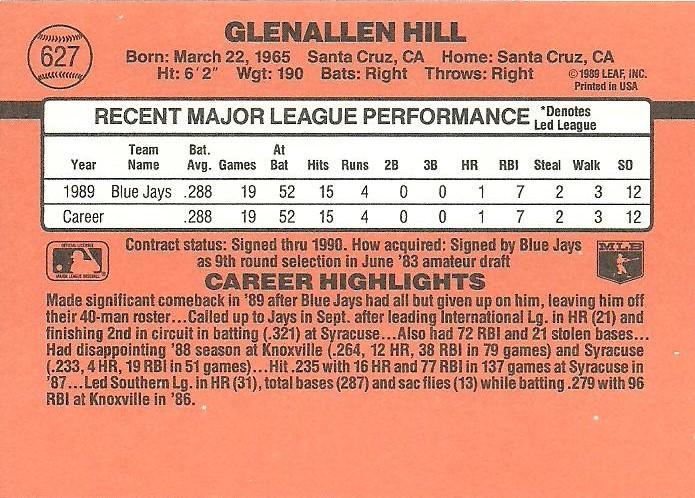 Glenallen Hill  baseball card collectible - Main Image 2