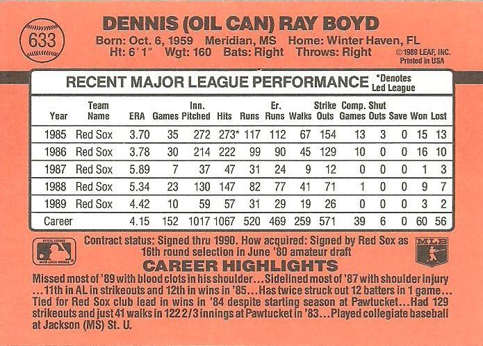 Oil Can Boyd  baseball card collectible - Main Image 2