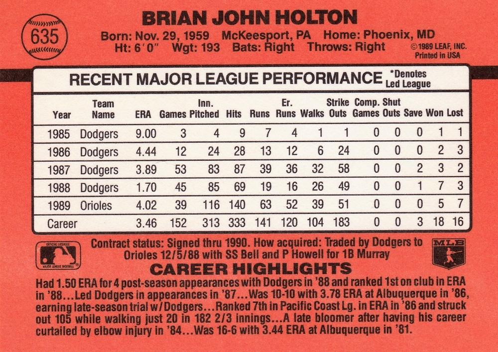 Brian Holton  baseball card collectible - Main Image 2