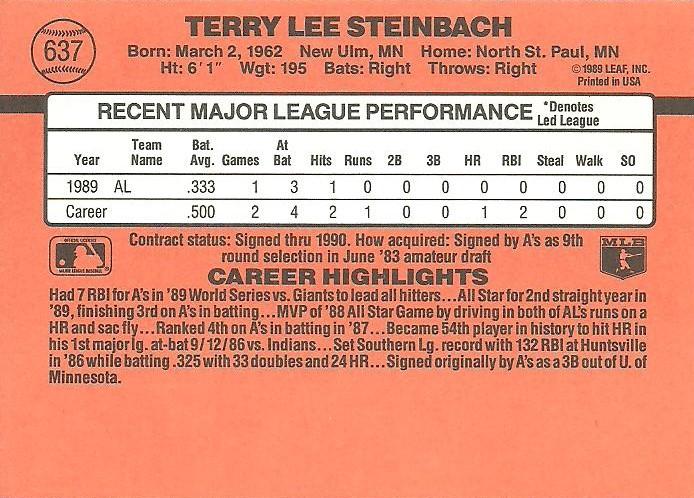 Terry Steinbach  baseball card collectible - Main Image 2