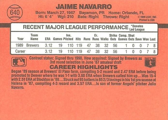 Jaime Navarro  baseball card collectible - Main Image 2