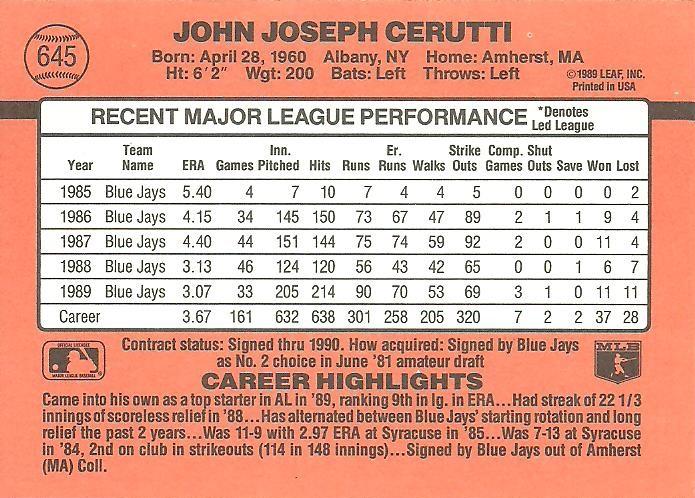 John Cerutti  baseball card collectible - Main Image 2