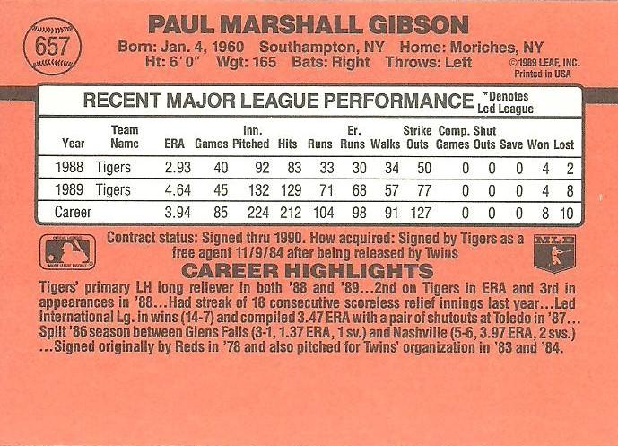 Paul Gibson  baseball card collectible - Main Image 2