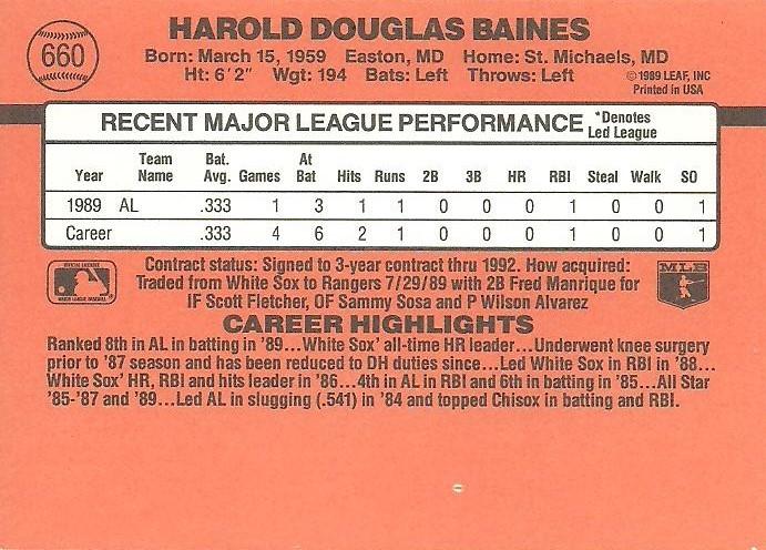 Harold Baines  baseball card collectible - Main Image 2