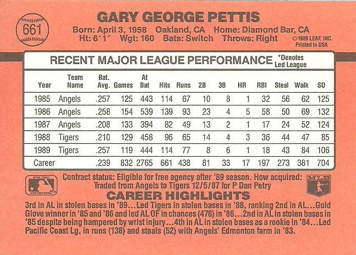 Gary Pettis  baseball card collectible - Main Image 2