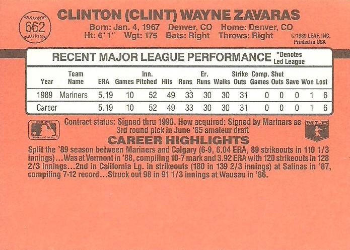 Clint Zavaras  baseball card collectible - Main Image 2