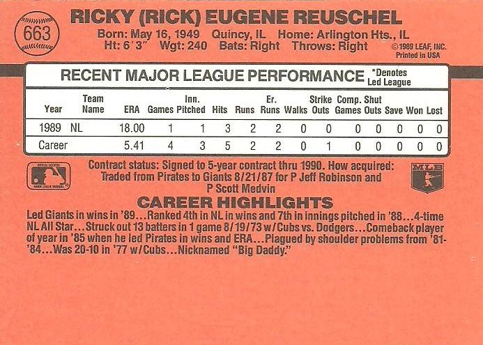 Rick Reuschel  baseball card collectible - Main Image 2