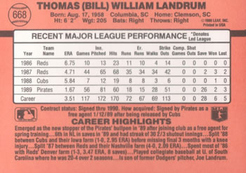 Bill Landrum  baseball card collectible - Main Image 2