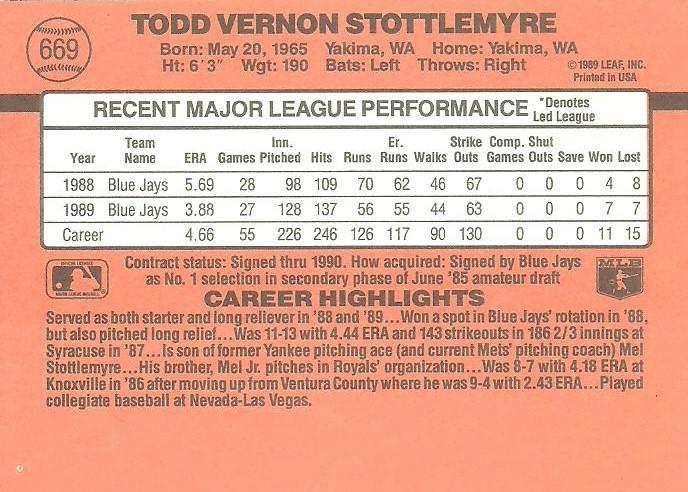 Todd Stottlemyre  baseball card collectible - Main Image 2