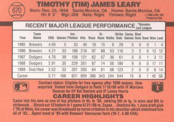 Tim Leary  baseball card collectible - Main Image 2