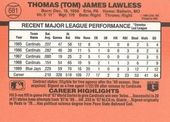 Tom Lawless  baseball card collectible - Main Image 2