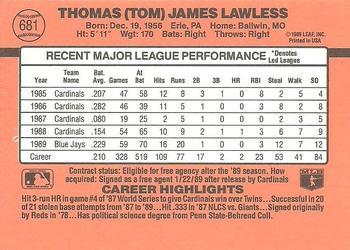 Tom Lawless  baseball card collectible - Main Image 2