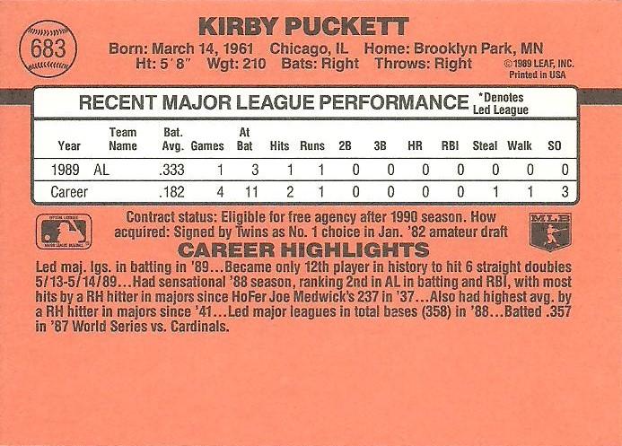 Kirby Puckett  baseball card collectible - Main Image 2