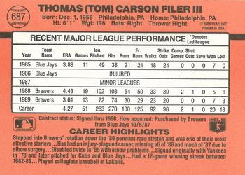 Tom Filer  baseball card collectible - Main Image 2