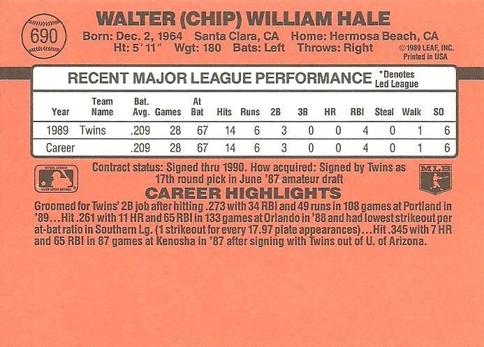 Chip Hale  baseball card collectible - Main Image 2