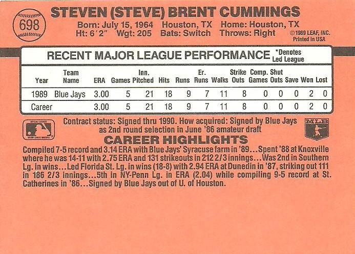 Steve Cummings  baseball card collectible - Main Image 2