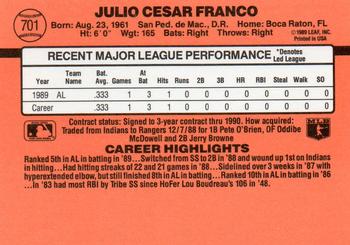 Julio Franco  baseball card collectible - Main Image 2