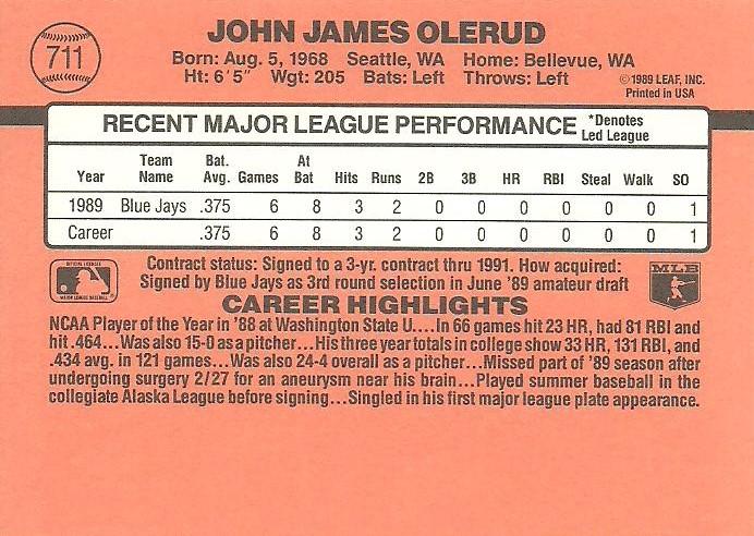 John Olerud  baseball card collectible - Main Image 2