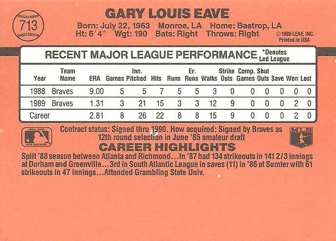 Gary Eave  baseball card collectible - Main Image 2