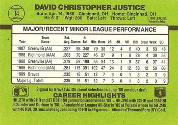 Dave Justice  baseball card collectible - Main Image 2