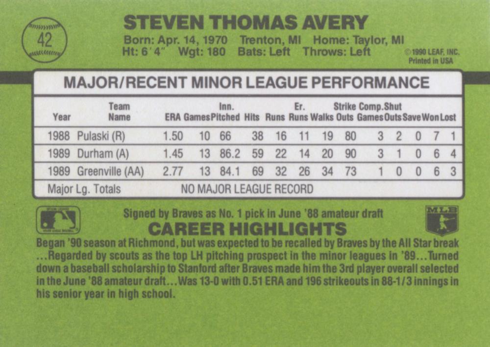 Steve Avery  baseball card collectible - Main Image 2