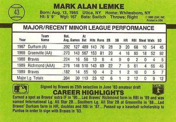 Mark Lemke  baseball card collectible - Main Image 2