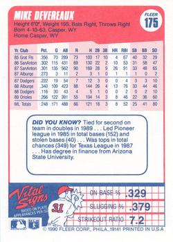 Mike Devereaux  baseball card collectible - Main Image 2