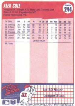 Alex Cole  baseball card collectible - Main Image 2