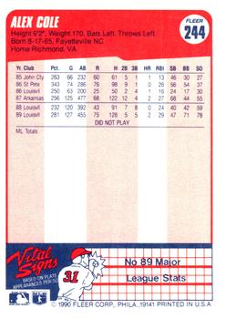 Alex Cole  baseball card collectible - Main Image 2