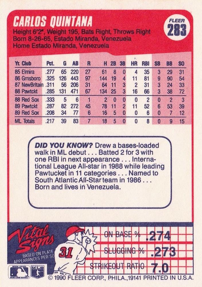 Carlos Quintana  baseball card collectible - Main Image 2