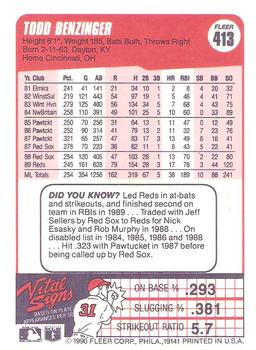 Todd Benzinger  baseball card collectible - Main Image 2