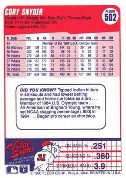 Cory Snyder  baseball card collectible - Main Image 2